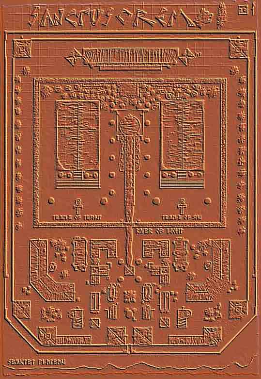 Copper rubbing of relief map of Sanctusorem