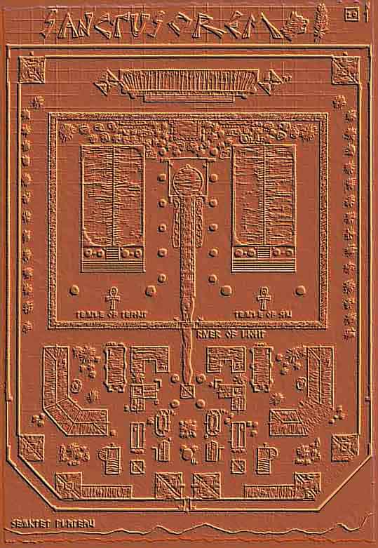 Copper rubbing of relief map of Sanctusorem